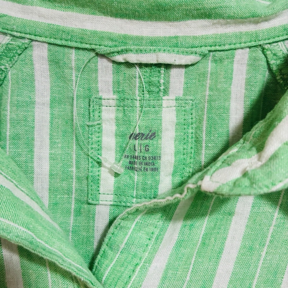 Aerie Pool-To-Party Women Shirt Size XL Linen Blend Green Stripe Oversized - Picture 2 of 13